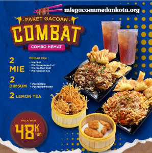Paket Combat Mie Gacoan Hemat Bareng, Dapat 2 Mie, 2 Dimsum, dan 2 Lemon Tea